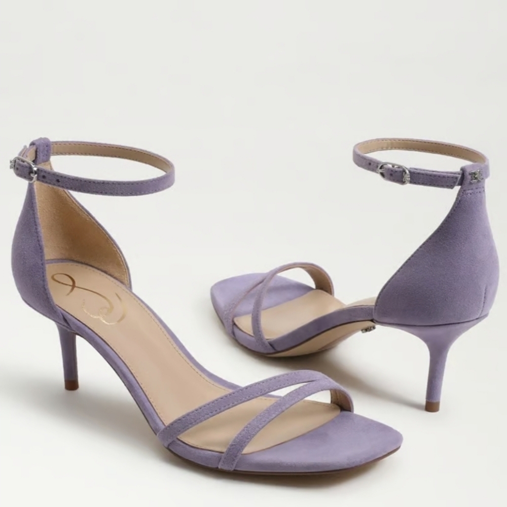 Sam Edelman Peonie Purple Iris Suede   Ankle-Strap Kitten Heels